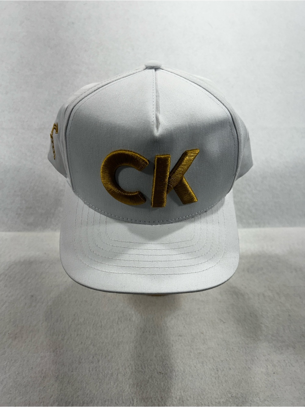 Charlie Kirk Turning Point USA CK Gold Puff Embroidered White Snapback Hat